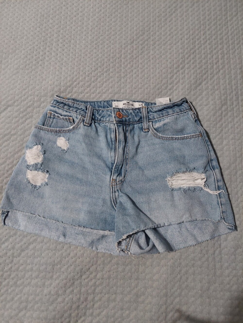 Hollister Faded Light Blue Distressed Denim Cutoff Shorts